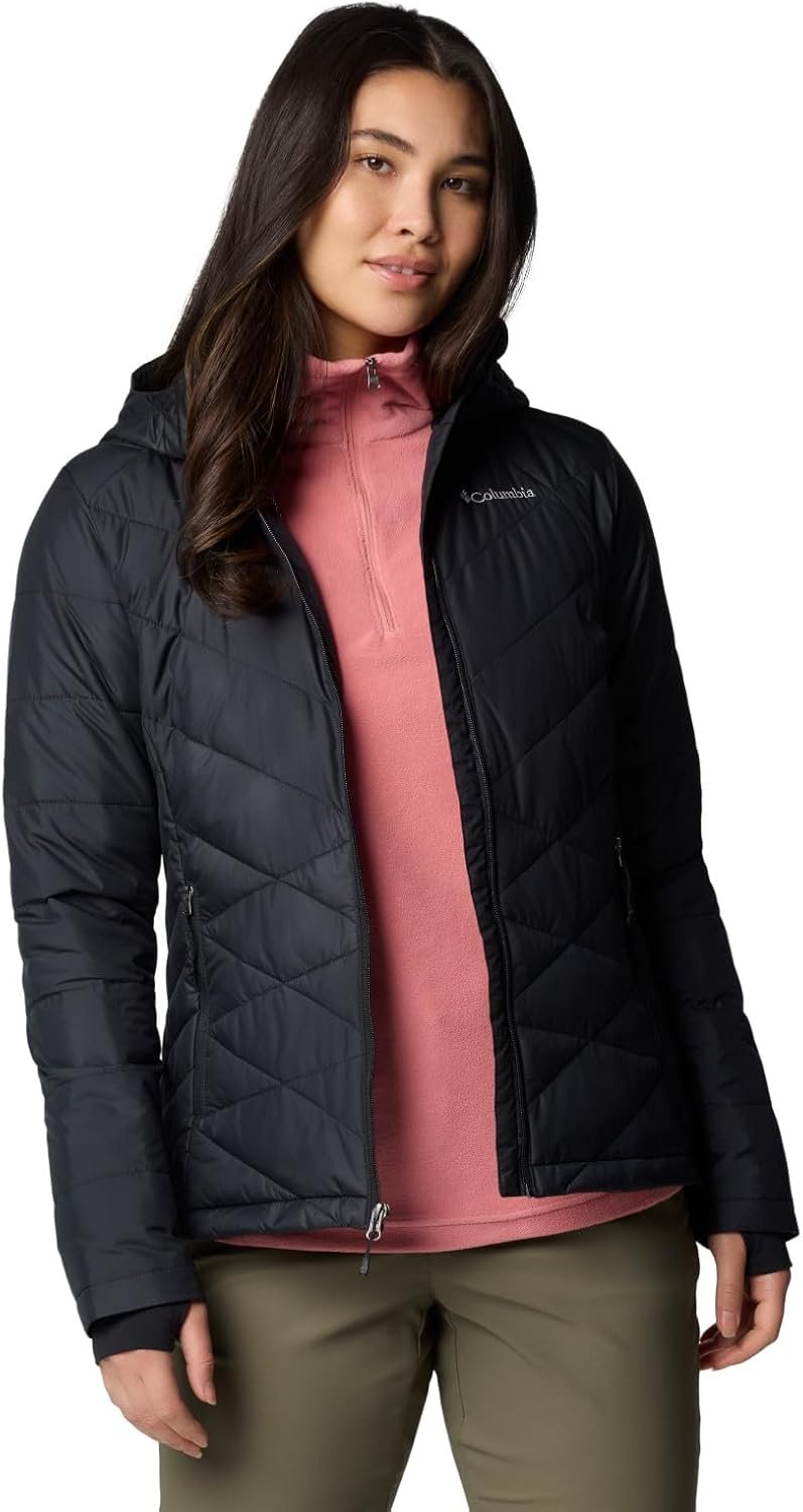 Columbia Womens Heavenly Hooded Jacket in black with thermal insulation Stylish winter down jacket for women, Columbia brand Warm women’s waterproof hooded jacket for everyday wear